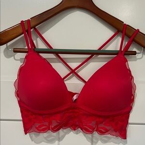Victoria’s Secret Pink Elegant Red Lace Push Up Bralette Sz L